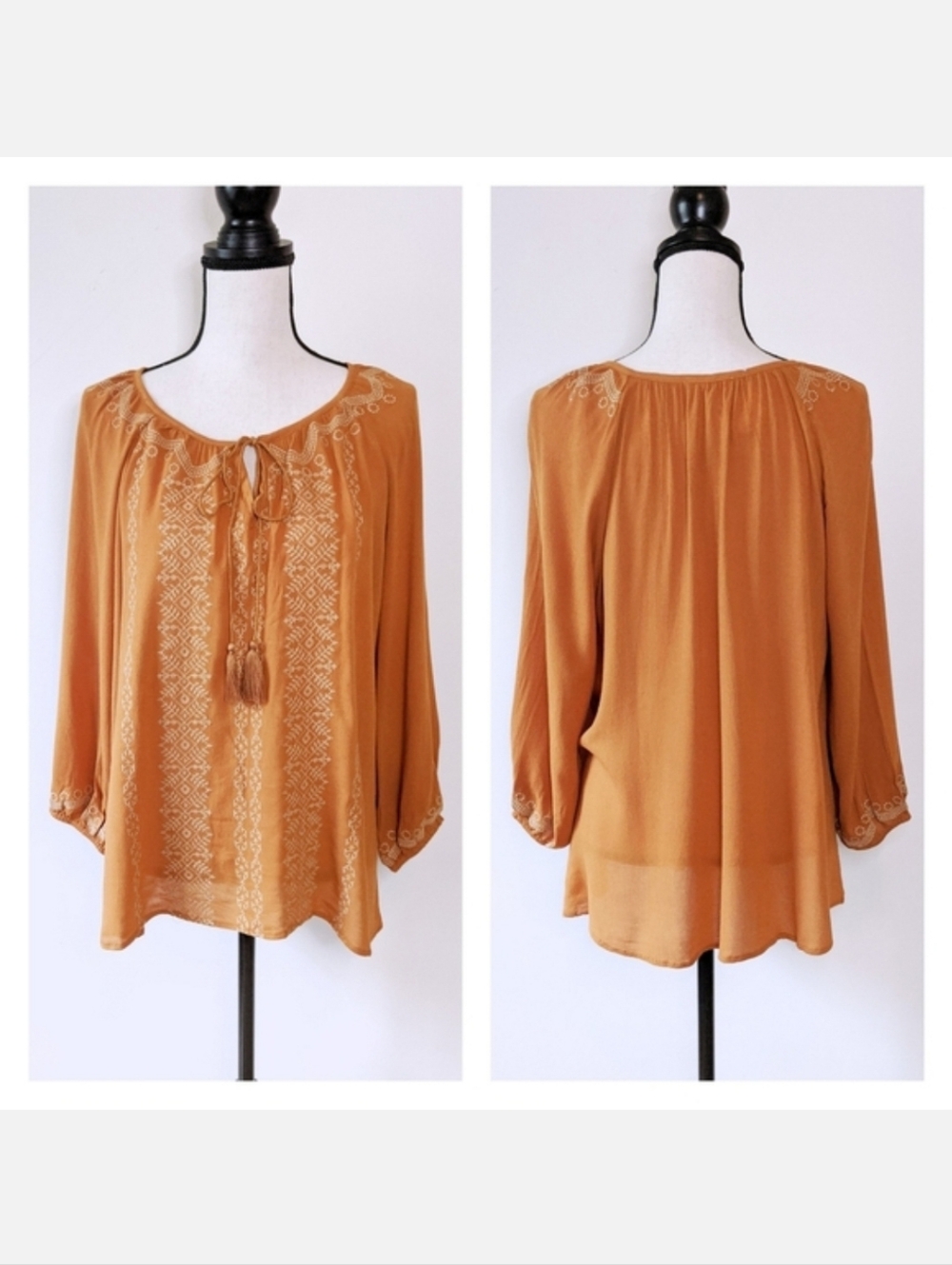 🦋LAST🦋 NWT Oddi Mustard Embroidered Blouse, Size Small